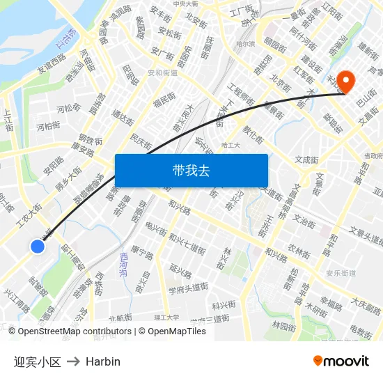 迎宾小区 to Harbin map