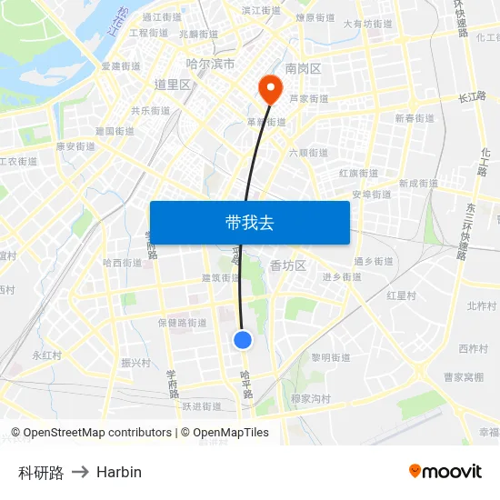 科研路 to Harbin map
