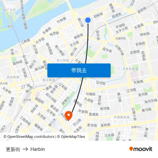 更新街 to Harbin map