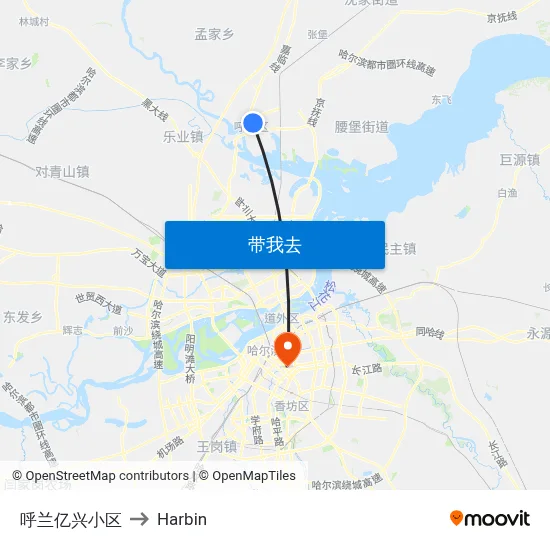 呼兰亿兴小区 to Harbin map