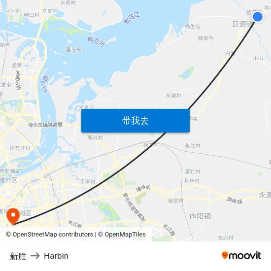 新胜 to Harbin map