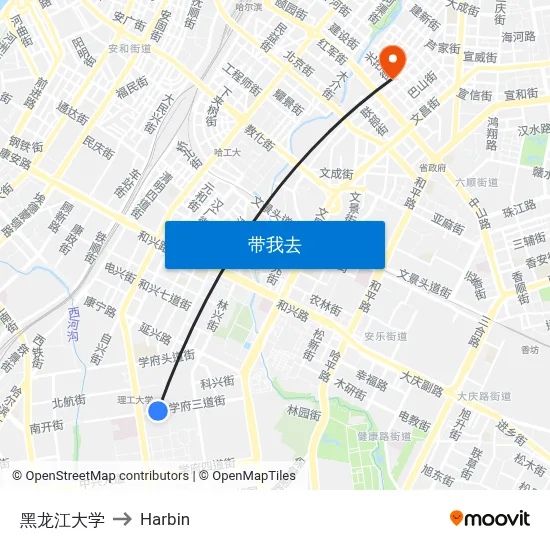 黑龙江大学 to Harbin map