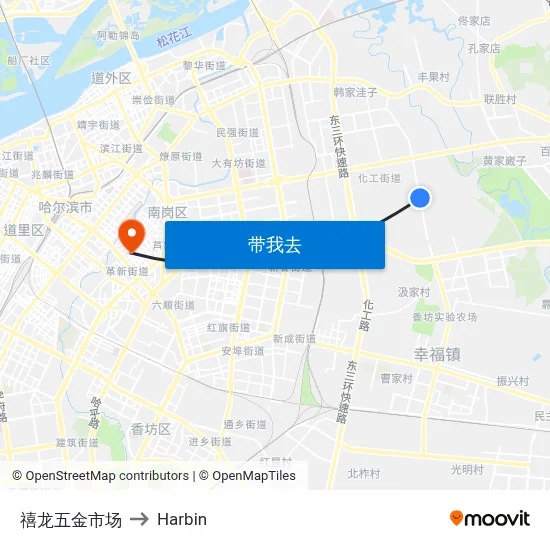 禧龙五金市场 to Harbin map