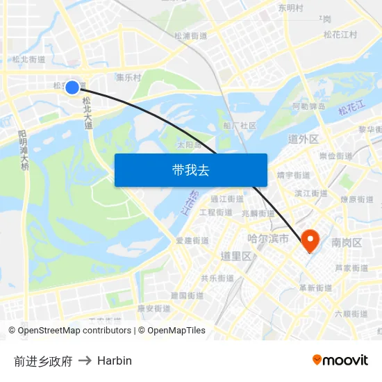 前进乡政府 to Harbin map