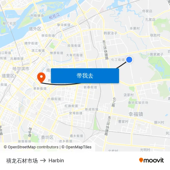 禧龙石材市场 to Harbin map