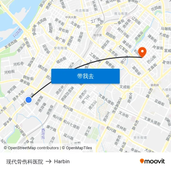 现代骨伤科医院 to Harbin map