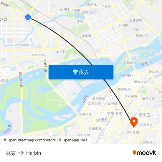 林家 to Harbin map