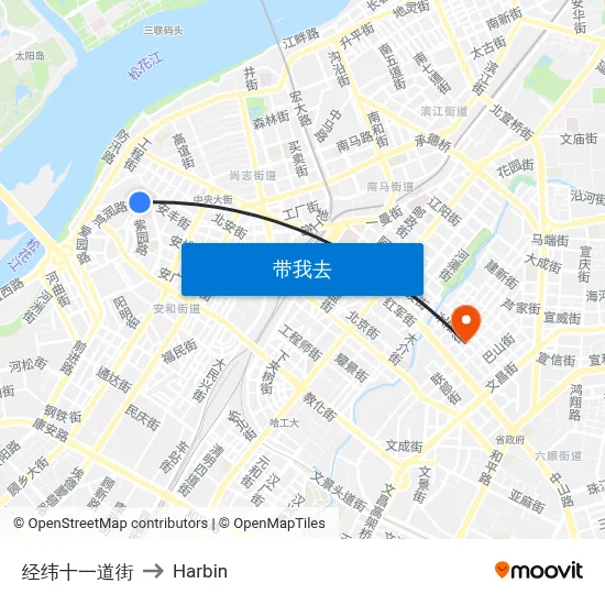 经纬十一道街 to Harbin map