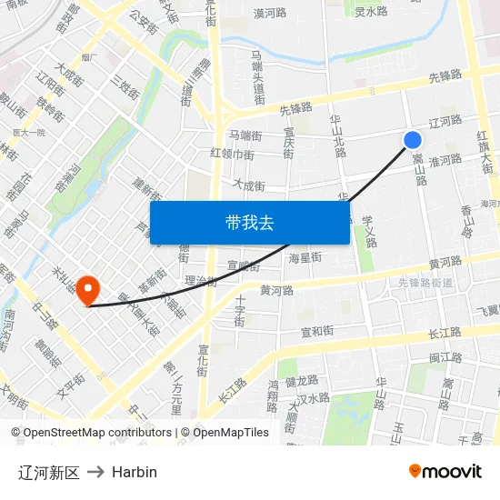 辽河新区 to Harbin map