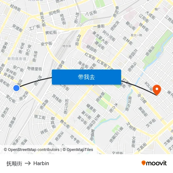 抚顺街 to Harbin map
