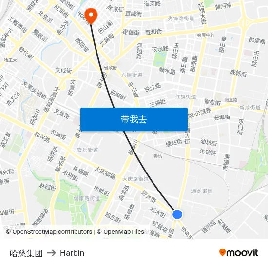 哈慈集团 to Harbin map