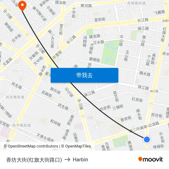 香坊大街(红旗大街路口) to Harbin map