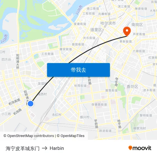 海宁皮革城东门 to Harbin map