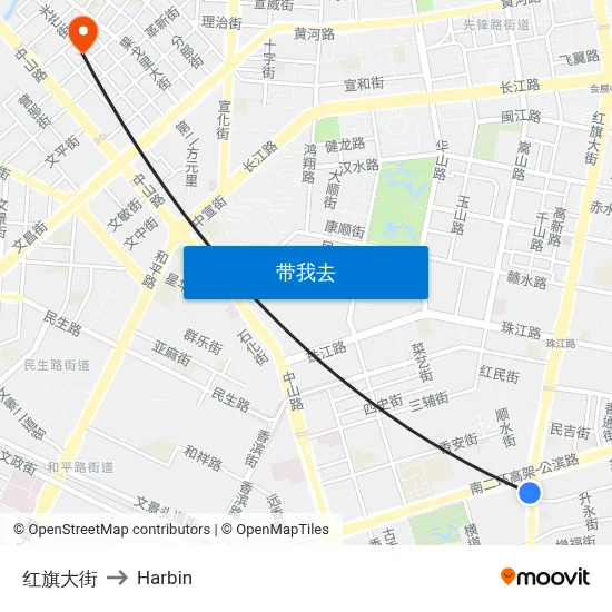 红旗大街 to Harbin map