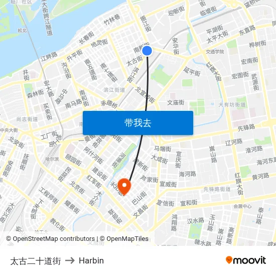 太古二十道街 to Harbin map