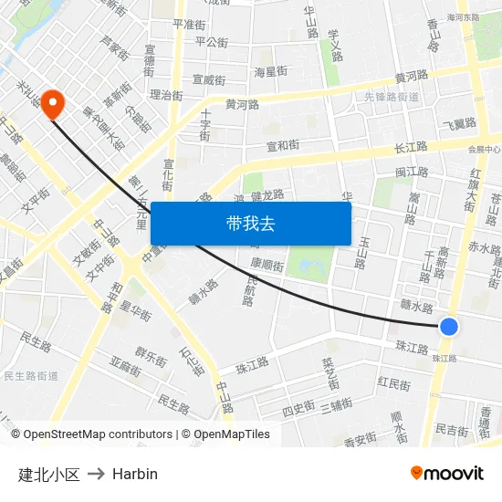 建北小区 to Harbin map