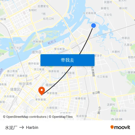 水泥厂 to Harbin map