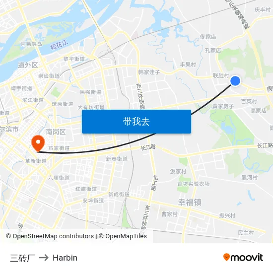 三砖厂 to Harbin map