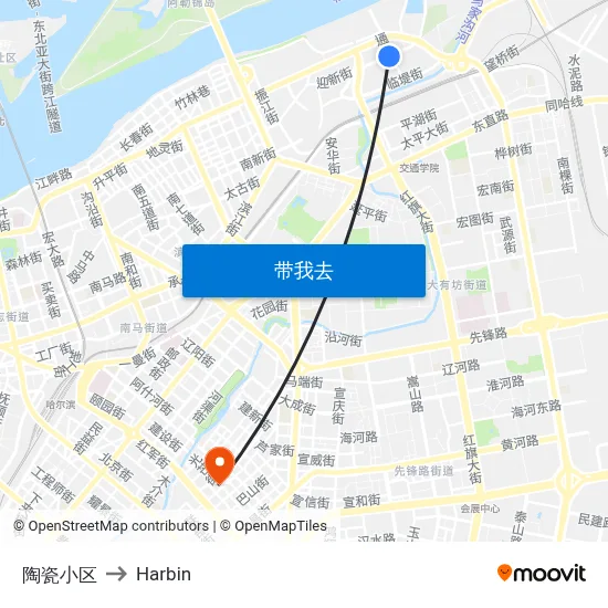陶瓷小区 to Harbin map