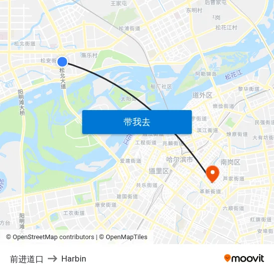 前进道口 to Harbin map
