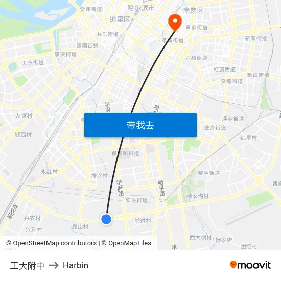 工大附中 to Harbin map