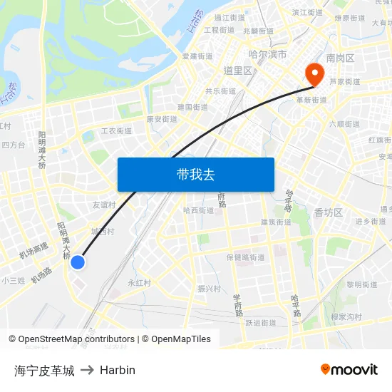 海宁皮革城 to Harbin map