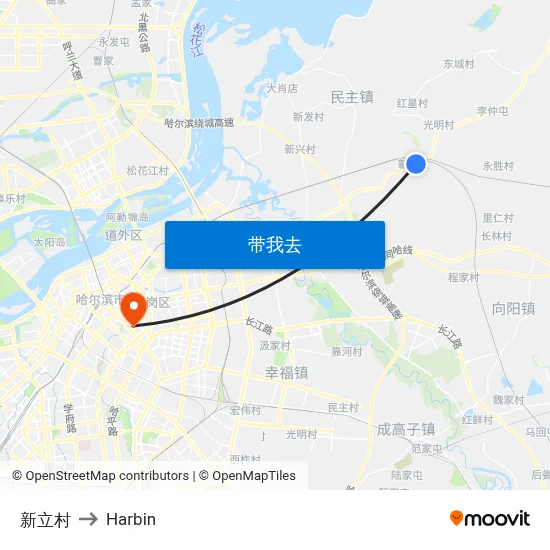 新立村 to Harbin map