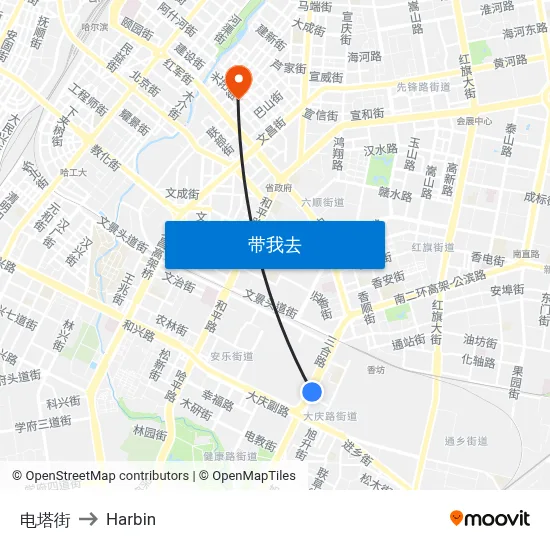 电塔街 to Harbin map