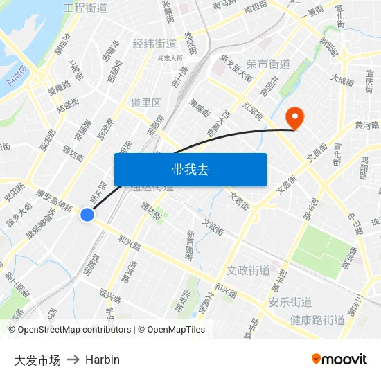大发市场 to Harbin map