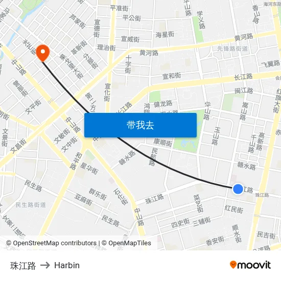 珠江路 to Harbin map