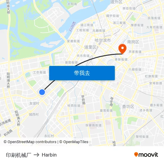 印刷机械厂 to Harbin map