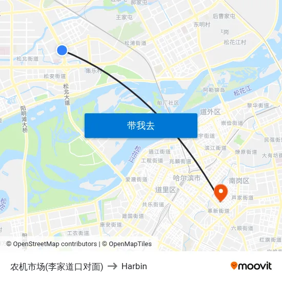 农机市场(李家道口对面) to Harbin map