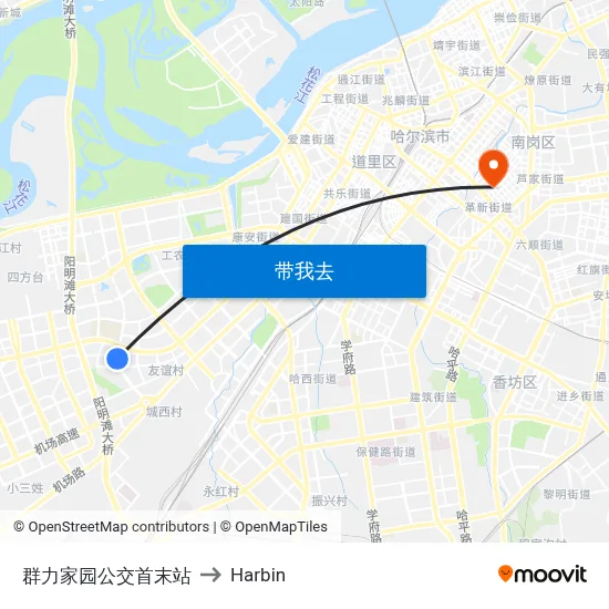 群力家园公交首末站 to Harbin map