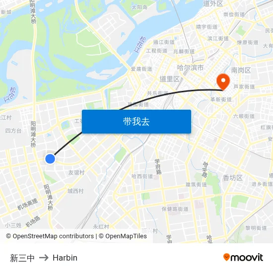 新三中 to Harbin map