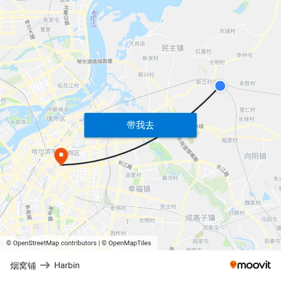 烟窝铺 to Harbin map