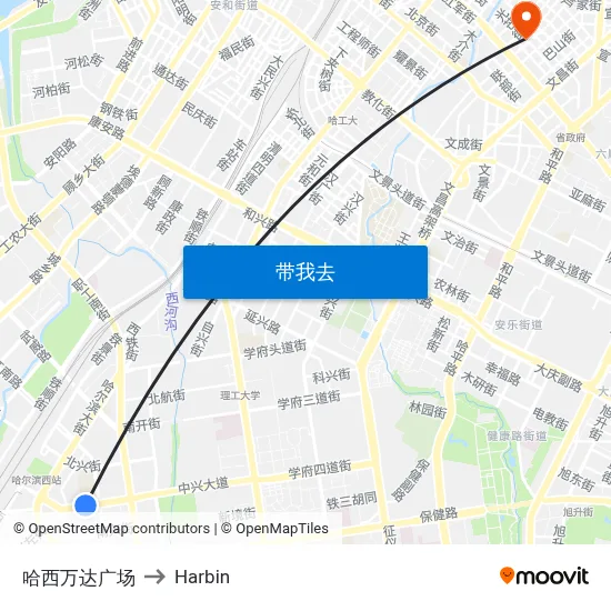 哈西万达广场 to Harbin map