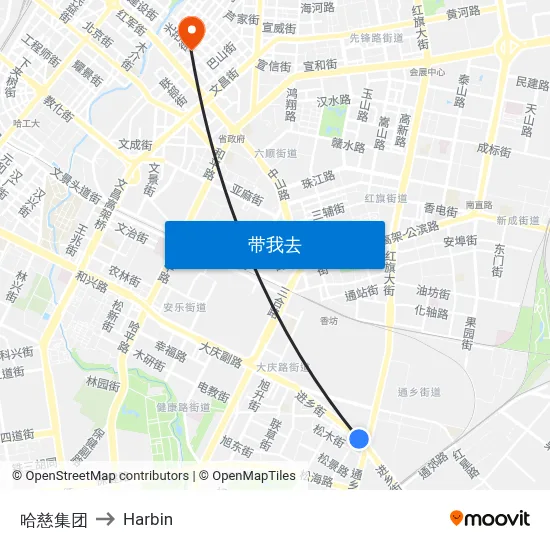 哈慈集团 to Harbin map