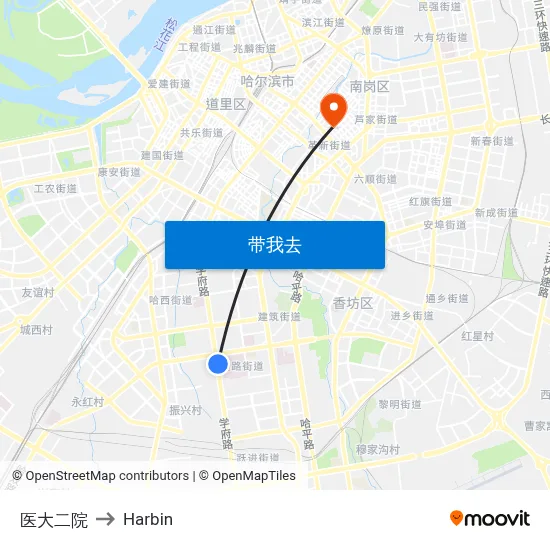 医大二院 to Harbin map