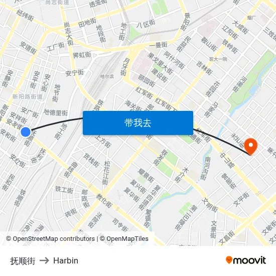 抚顺街 to Harbin map