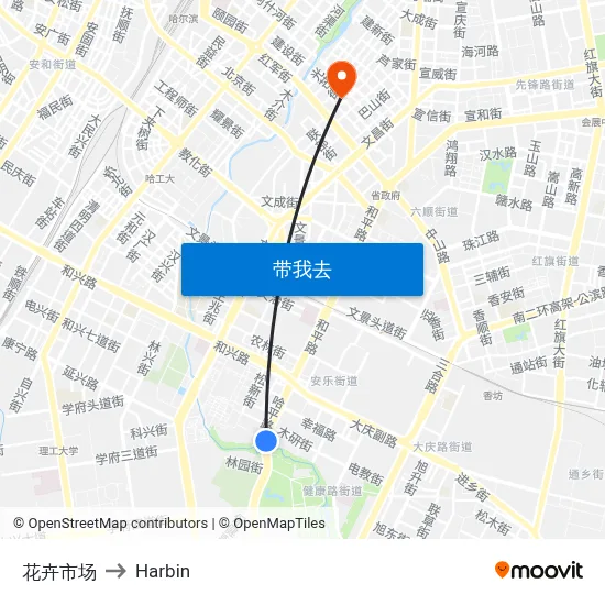 花卉市场 to Harbin map