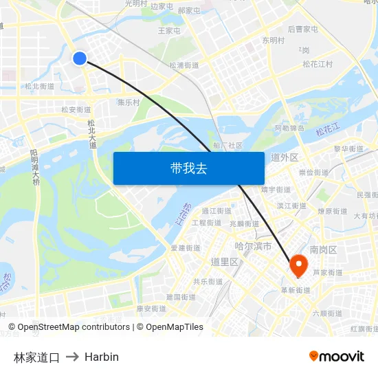 林家道口 to Harbin map