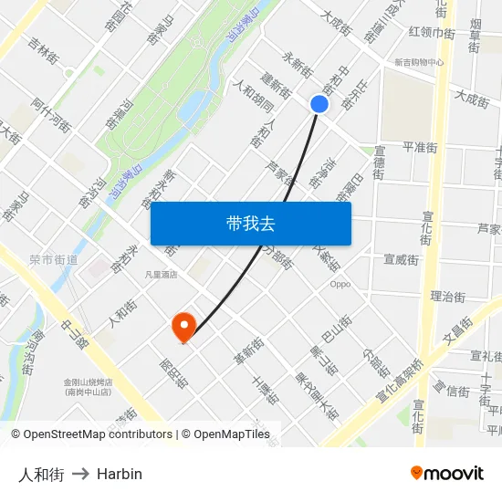 人和街 to Harbin map