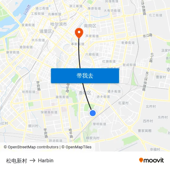 松电新村 to Harbin map