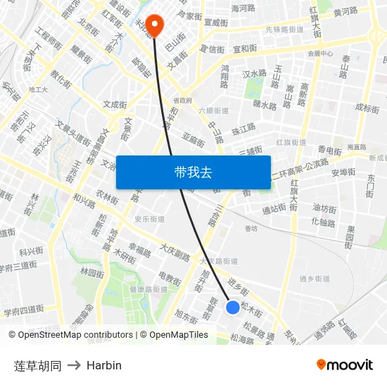 莲草胡同 to Harbin map