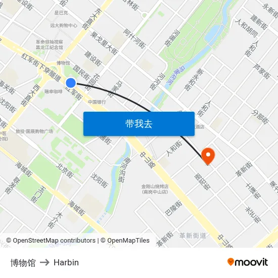 博物馆 to Harbin map