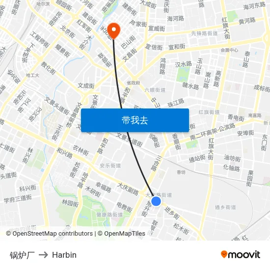 锅炉厂 to Harbin map