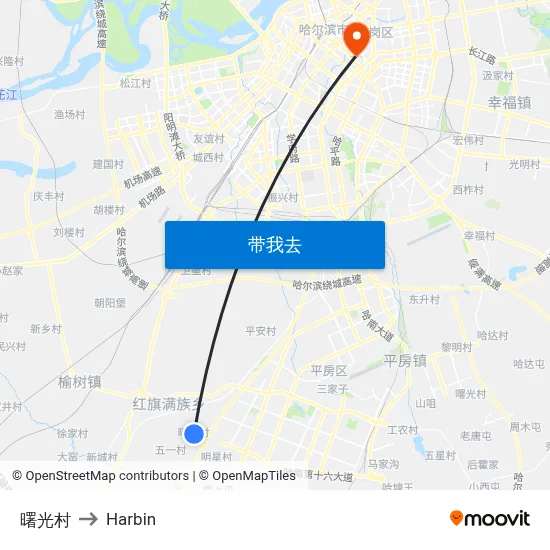 曙光村 to Harbin map