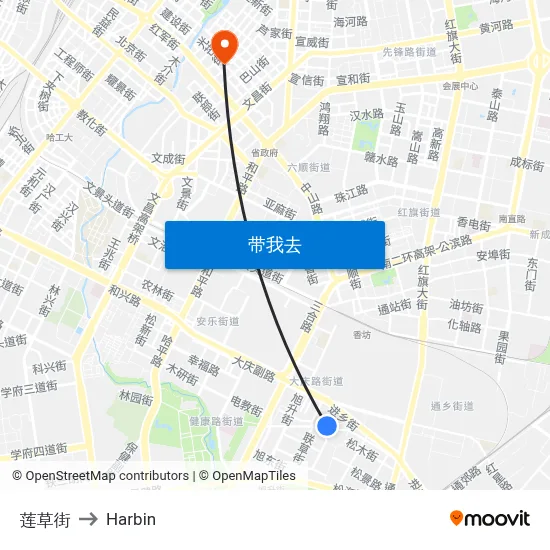 莲草街 to Harbin map