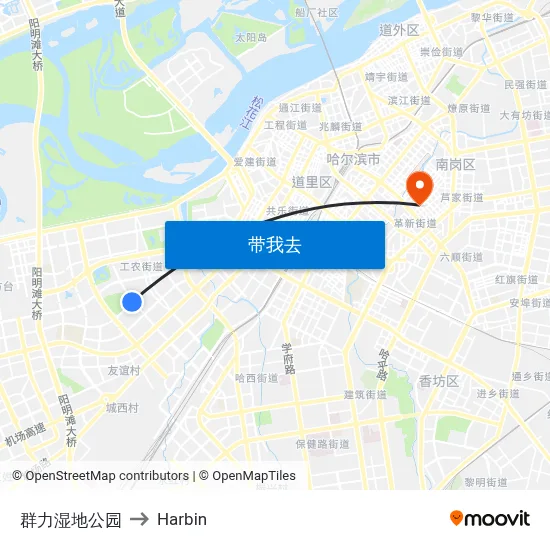 群力湿地公园 to Harbin map