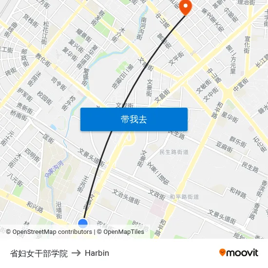 省妇女干部学院 to Harbin map